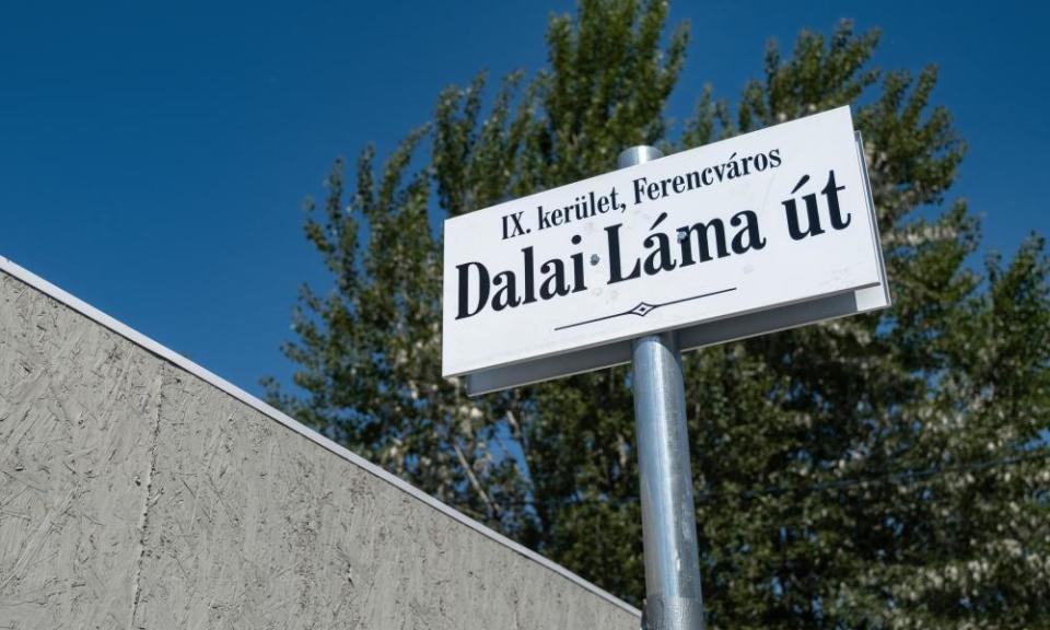 Renamed street sign “Dalai Lama” near the planned site of Chinese Fudan University campus in Budapest, Hungary