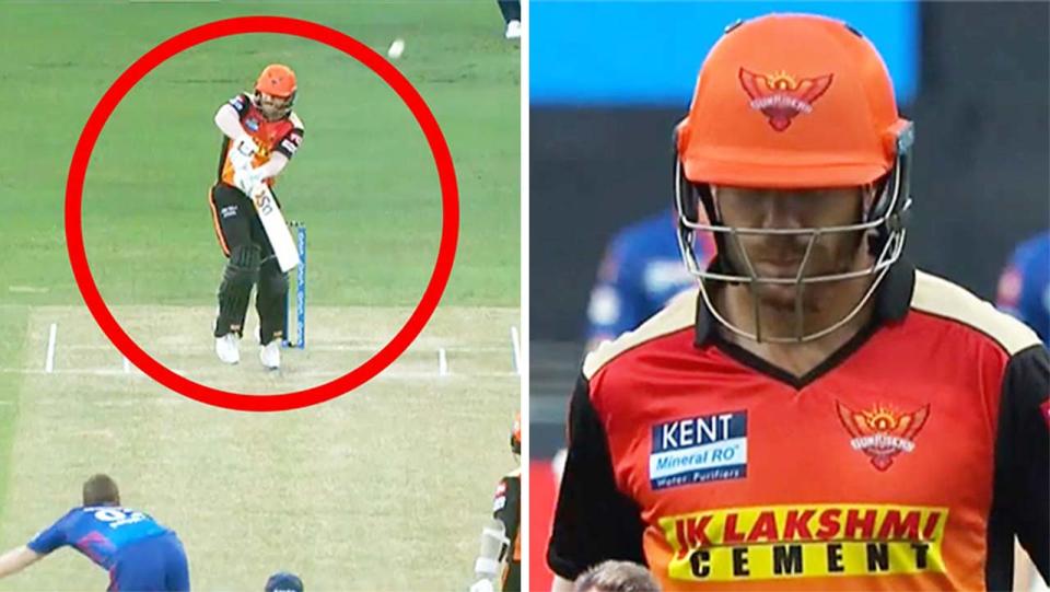 David Warner (pictured right) was dismissed for a duck in his return to the IPL. (Images: IPL)