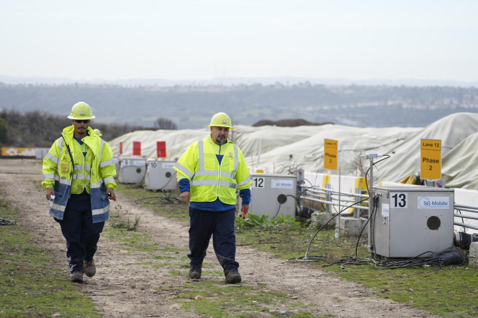 Republic Services operators keep wild birds off the Otay Compost facility at the Otay Landfill in Chula Vista, Calif., on Friday, Jan. 26, 2024. Two years after California launched an effort to keep organic waste out of landfills, the state is so far behind on getting food recycling programs up and running that it's widely accepted next year's ambitious waste-reduction targets won't be met. (AP Photo/Damian Dovarganes)