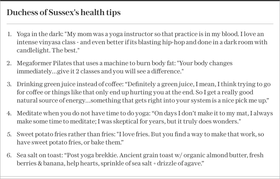 Duchess of Sussex's health tips