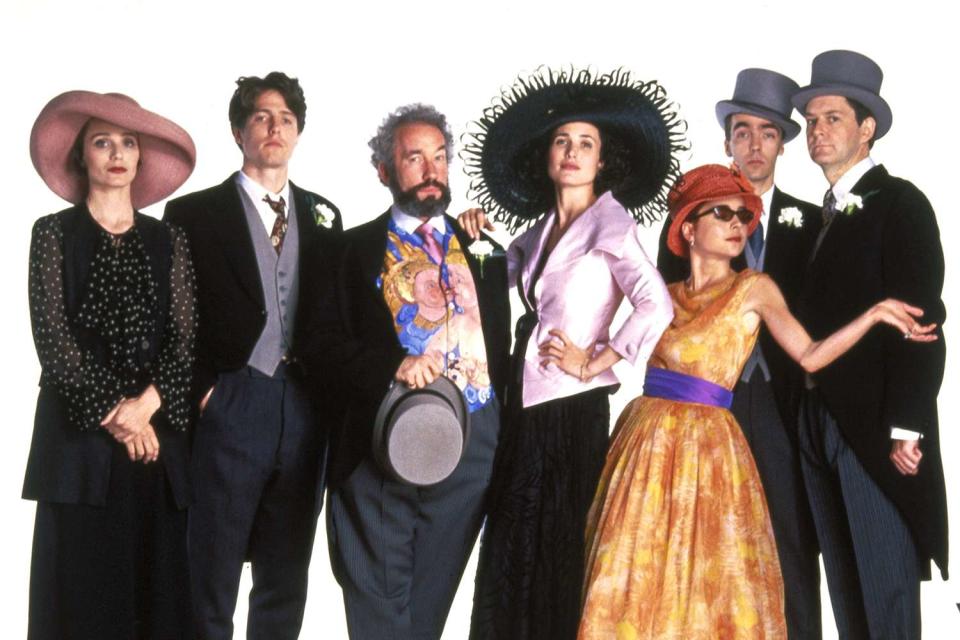 <p>Polygram/Working Title/Kobal/Shutterstock; </p> The cast of "Four Weddings and a Funeral"