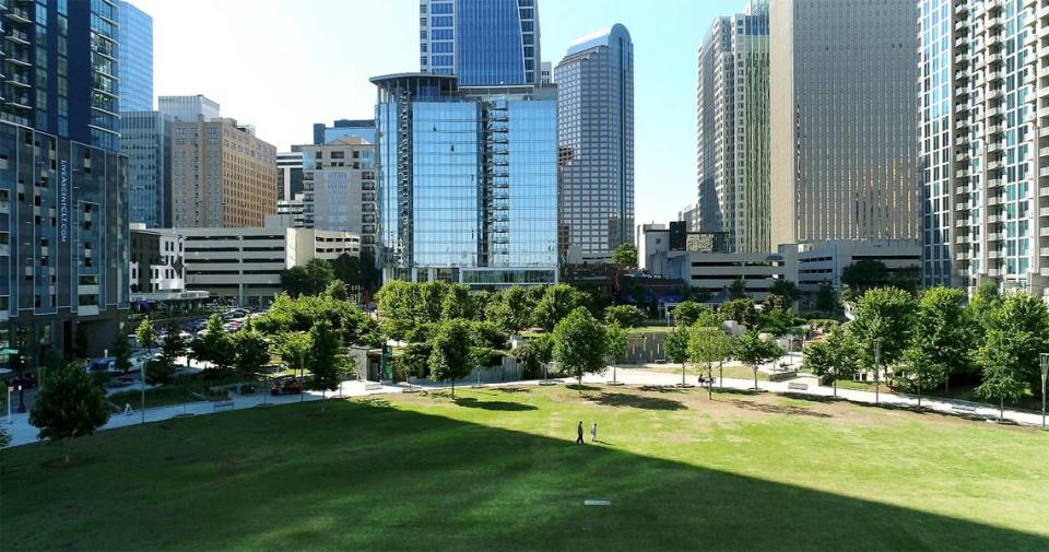 Charlotte’s skyline is is a great back drop to Romare Bearden Park.