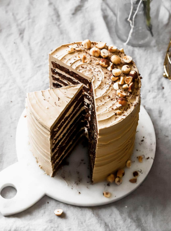 <p>Baran Bakery</p><p>This mocha cake is made up of eight luscious chocolate cake layers frosted with coffee-flavored Swiss meringue buttercream and topped with toasted hazelnuts.</p><p><strong>Get the recipe: <a href="https://baranbakery.com/mocha-cake/" rel="nofollow noopener" target="_blank" data-ylk="slk:Mocha Cake with Coffee Swiss Meringue Buttercream;elm:context_link;itc:0;sec:content-canvas" class="link ">Mocha Cake with Coffee Swiss Meringue Buttercream</a></strong></p>
