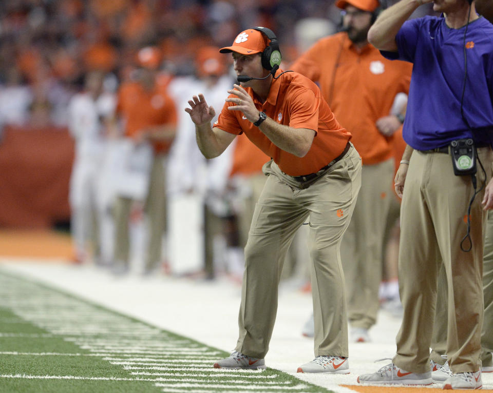 Swinney said his program doesn’t tolerate that type of behavior and doesn’t “think you’ll have any more problem with that.” (AP Photo/Adrian Kraus)