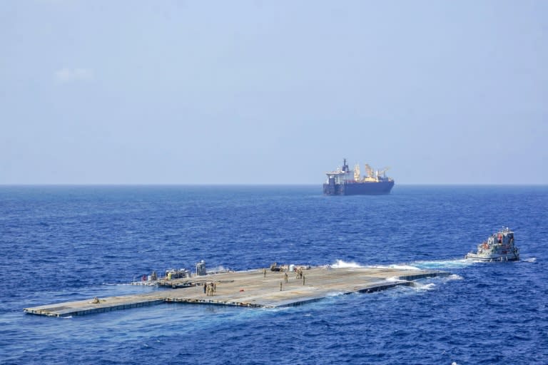 A US CENTCOM handout picture shows the temporary pier in the Mediterranean Sea on May 1 (-)