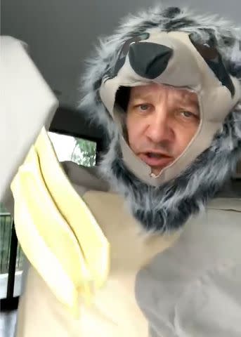 <p>Jeremy Renner/Instagram</p> Jeremy Renner dressed as a sloth on Oct. 31, 2023