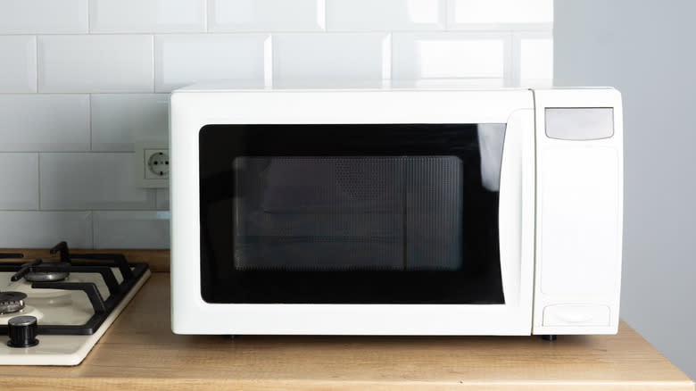 Microwave on kitchen counter