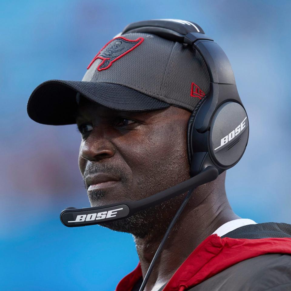 Tampa Bay Buccaneers defensive coordinator Todd Bowles watches from the sideline during the team's game against the Carolina Panthers in December, 2021. Todd Bowles will replace Bruce Arians as head coach.