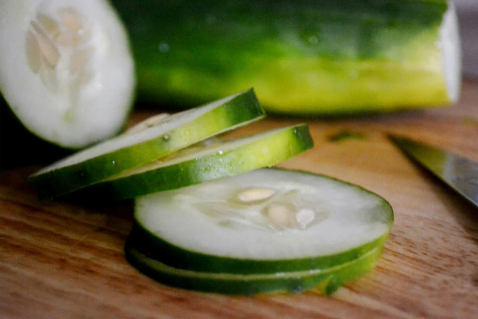A sliced cucumber.