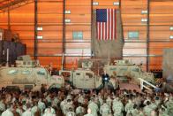 U.S. Vice President Pence delivers remarks to U.S. troops at Al Asad Air Base, Iraq