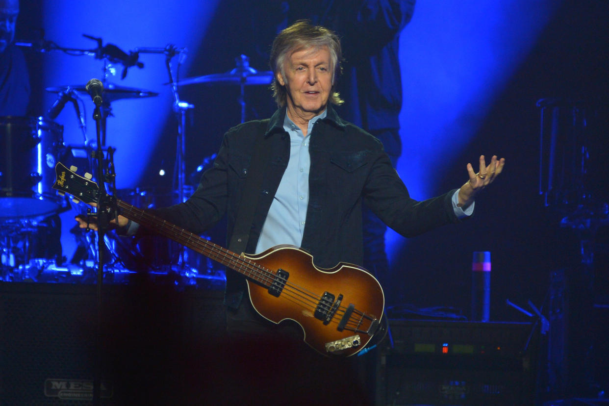 Sir Paul McCartney performs live on stage at the O2 Arena during his 'Freshen Up' tour, on December 16, 2018 in London, England. (Photo by Jim Dyson/Getty Images)