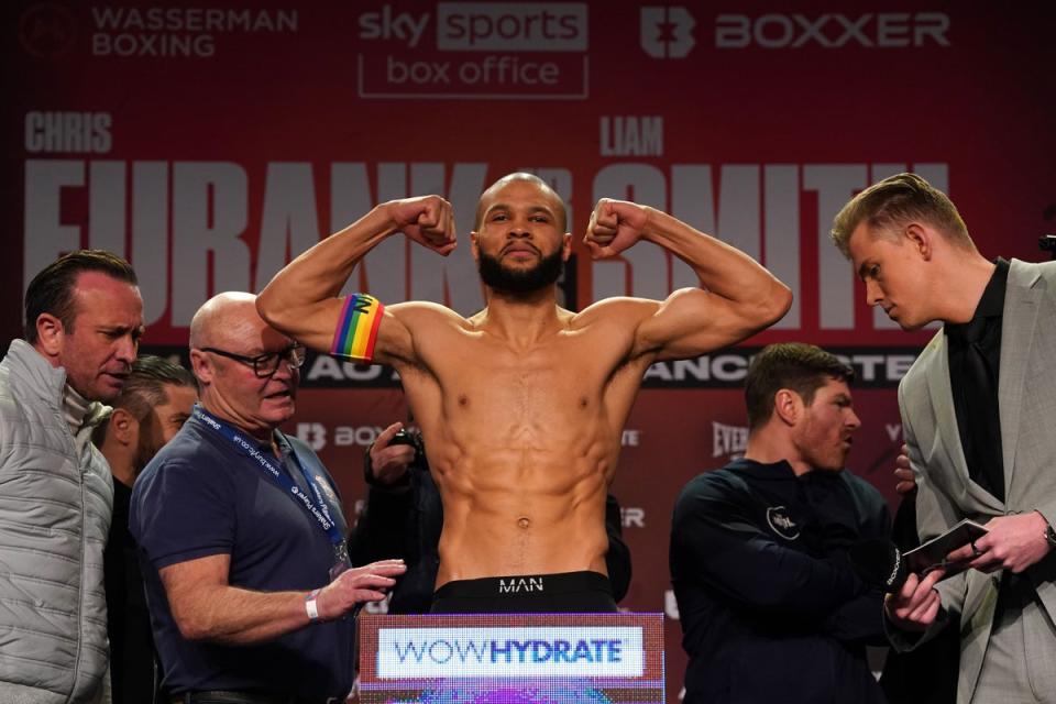 Chris Eubank Jr wore a rainbow armband at Friday’s weigh-in (Nick Potts/PA) (PA Wire)