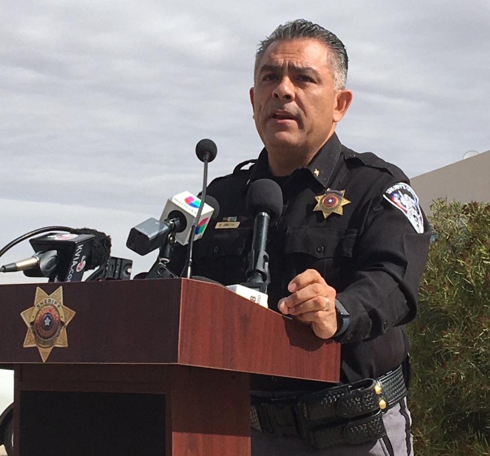 El Paso County Sheriff's Office Cmdr. Ryan Urrutia speaks about the local law enforcement impact of SB 4, a Texas law allowing police to arrest undocumented immigrants, at a Wednesday morning news conference outside El Paso County Sheriff's Office Headquarters.