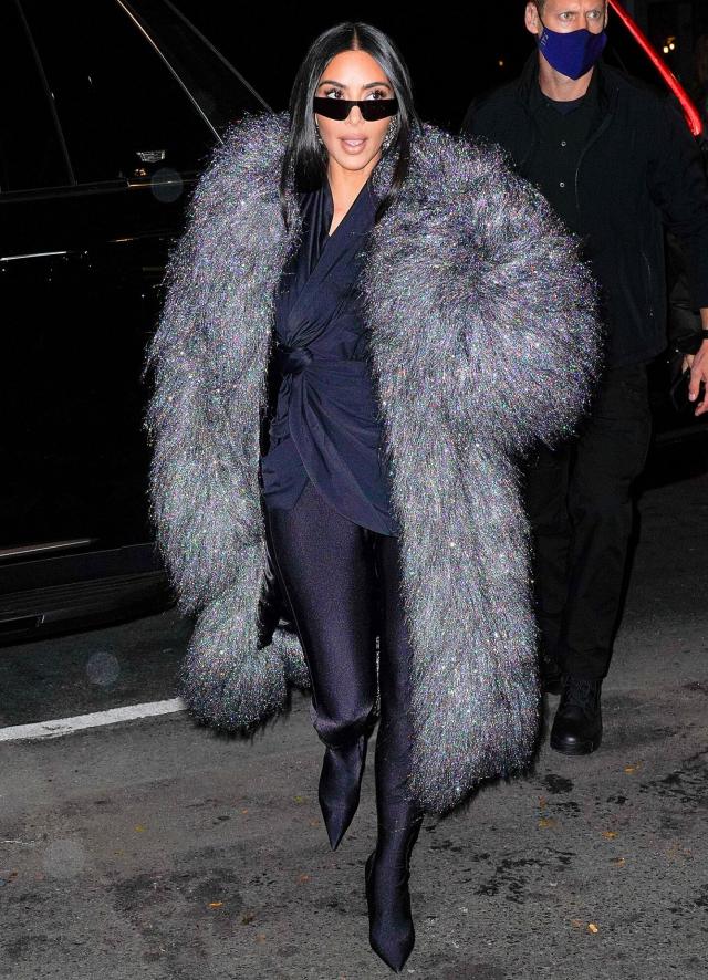 Kim Kardashian Steps Out in a Big Fuzzy Coat for Dinner with SNL Cast in NYC