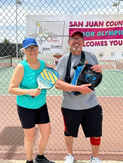 Nancy Mike and Tim Ulrich won the gold medal in advanced mixed doubles competition at the Farmington Senior Olympic Pickleball Tournament, Saturday, April 9th, 2022 at the Farmington Sports Complex.