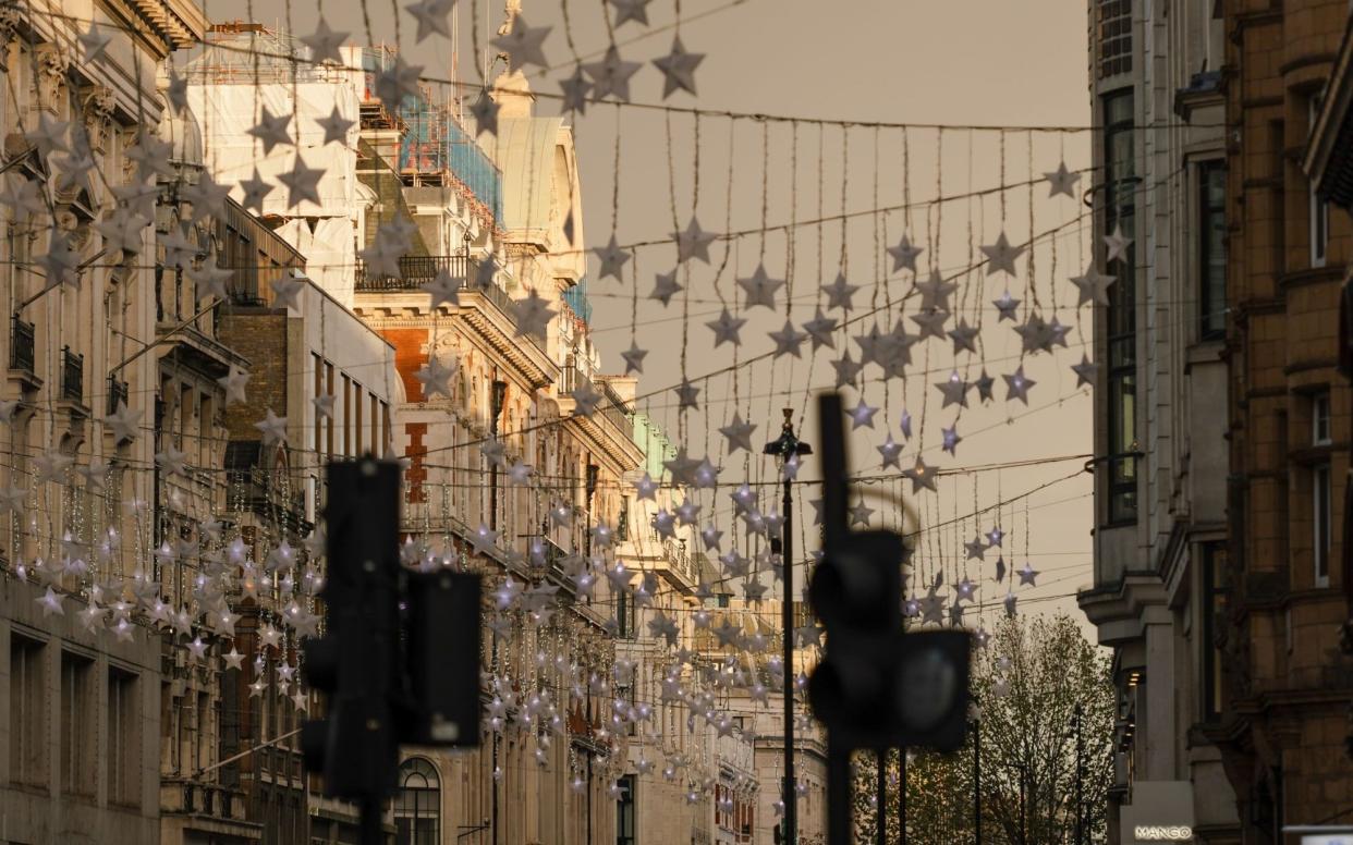 The Christmas lights on Oxford Street will use two-thirds less energy this year by reducing operating times to eight hours a day - Jose Sarmento Matos/Bloomberg