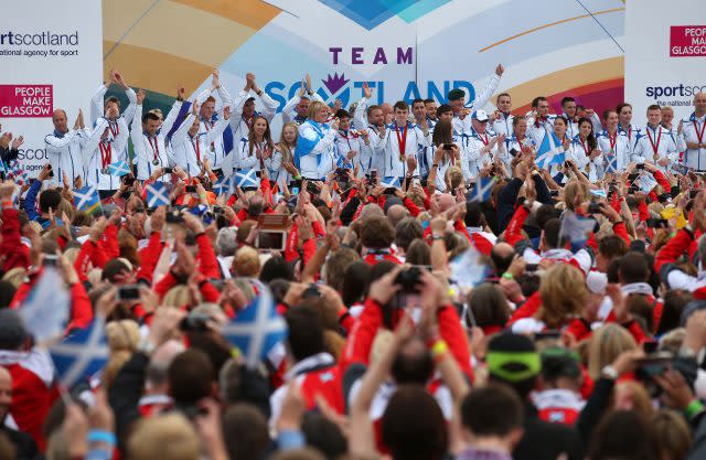 Team Scotland gold medalists during the Commonwealth Games parade in Glasgow (Andrew Milligan/PA)