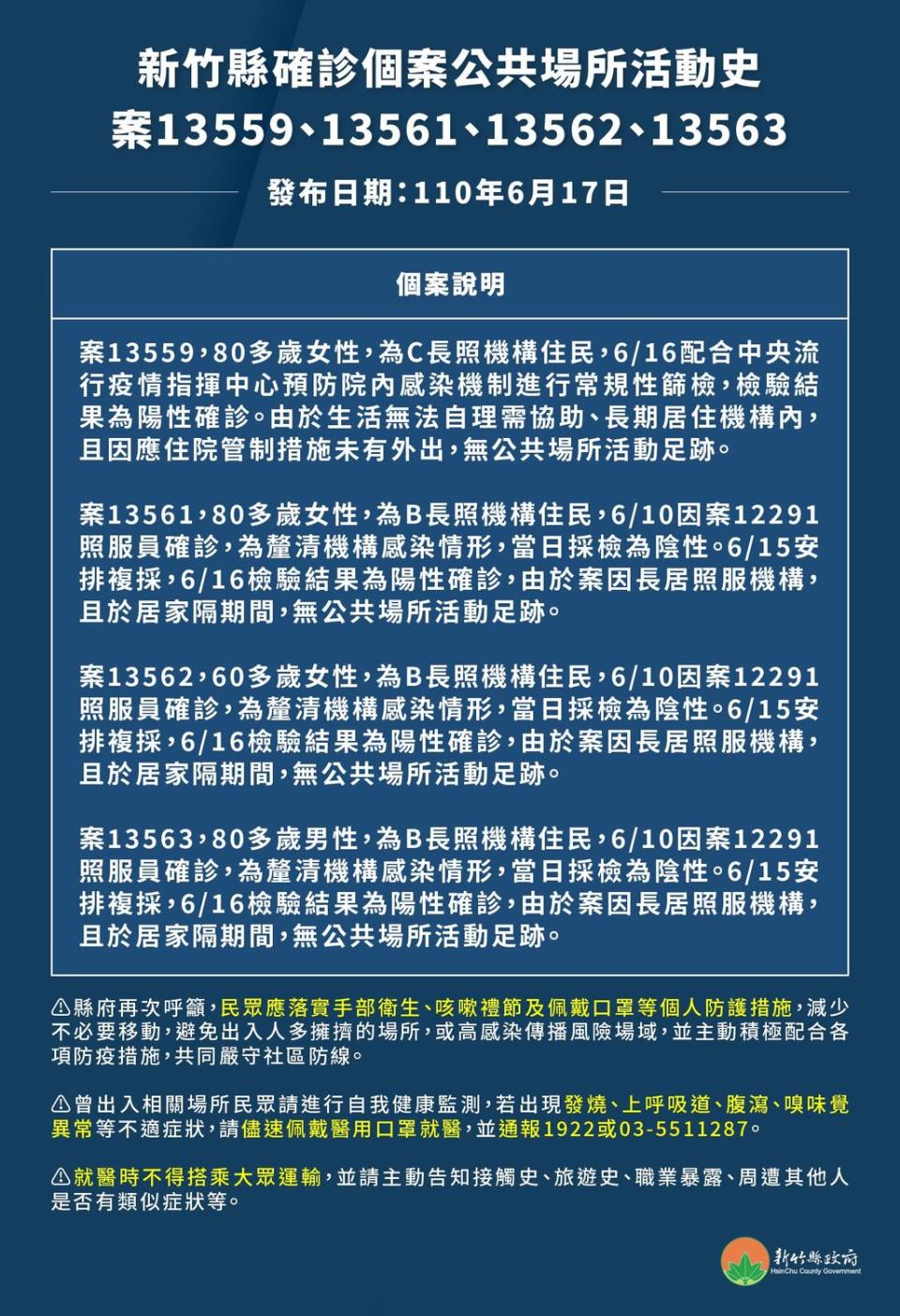 新竹縣確診個案活動史。   圖：翻攝新竹縣政府官網