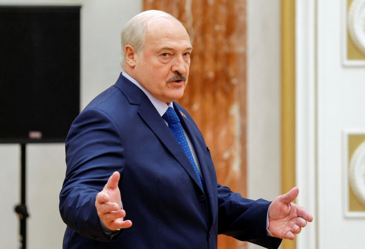 Belarusian President Alexander Lukashenko gestures before a press conference in Minsk (REUTERS)