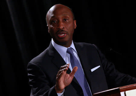 FILE PHOTO: Penn State Chair of the school's Investigation committee Kenneth C. Frazier speaks at a news conference in Scranton, Pennsylvania July 12, 2012. REUTERS/Eric Thayer/File Photo