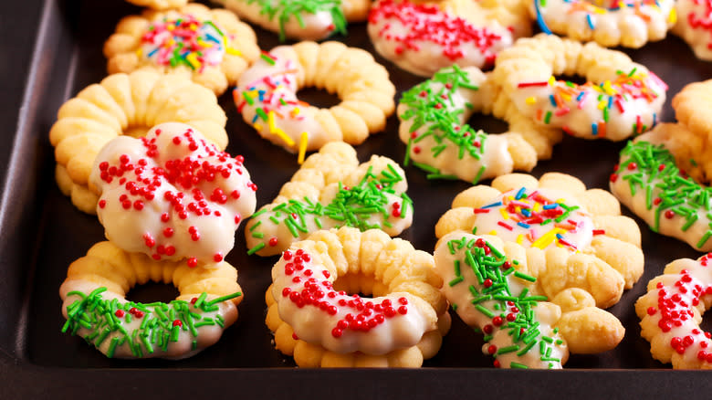 Spritz cookies on baking tray