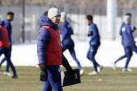U.S. men's national team soccer coach Gregg Berhalter watches practice in Columbus, Ohio, Wednesday, Jan. 26, 2022, ahead of Thursday's World Cup qualifying match against El Salvador. (AP Photo/Paul Vernon)