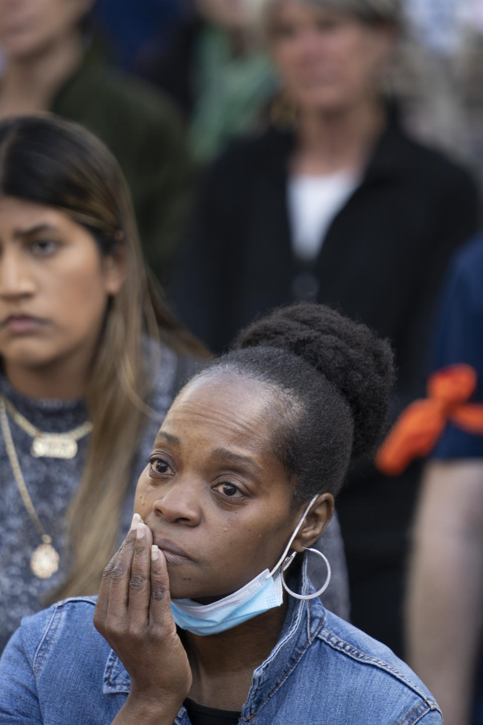 Carol Campbell listens during the Tennessee Moral Monday rally against gun violence outside the state Capitol Monday, April 17, 2023, in Nashville, Tenn. (AP Photo/George Walker IV)