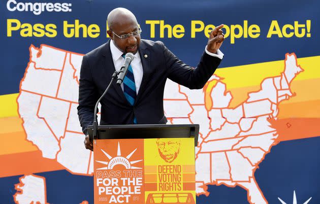 Senator Reverend Raphael Warnock (D-Ga.) speaks at a rally in front of the U.S. Supreme Court to call on the Senate to pass the For the People Act, on June 9 in Washington, D.C. (Photo: OLIVIER DOULIERY via Getty Images)