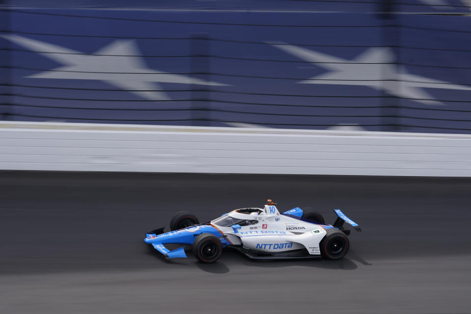 Alex Palou, of Spain, heads into the first turn during qualifications for the Indianapolis 500 auto race at Indianapolis Motor Speedway in Indianapolis, Sunday, May 22, 2022. (AP Photo/Michael Conroy)