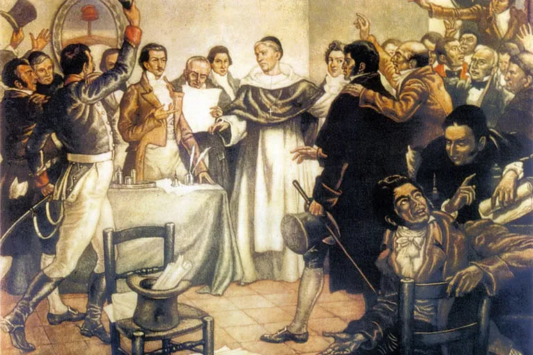 La declaración de la independencia, el 9 de julio de 1816, según una acuarela de Antonio González Moreno (1941)
(Imagen: Colección Museo Histórico Nacional)