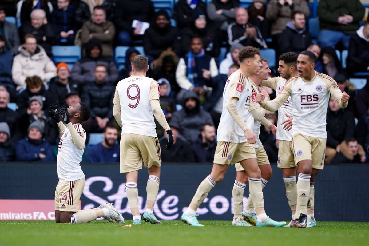 Kelechi Iheanacho celebrates the only goal of the game (Zac Goodwin/PA). (PA Wire)