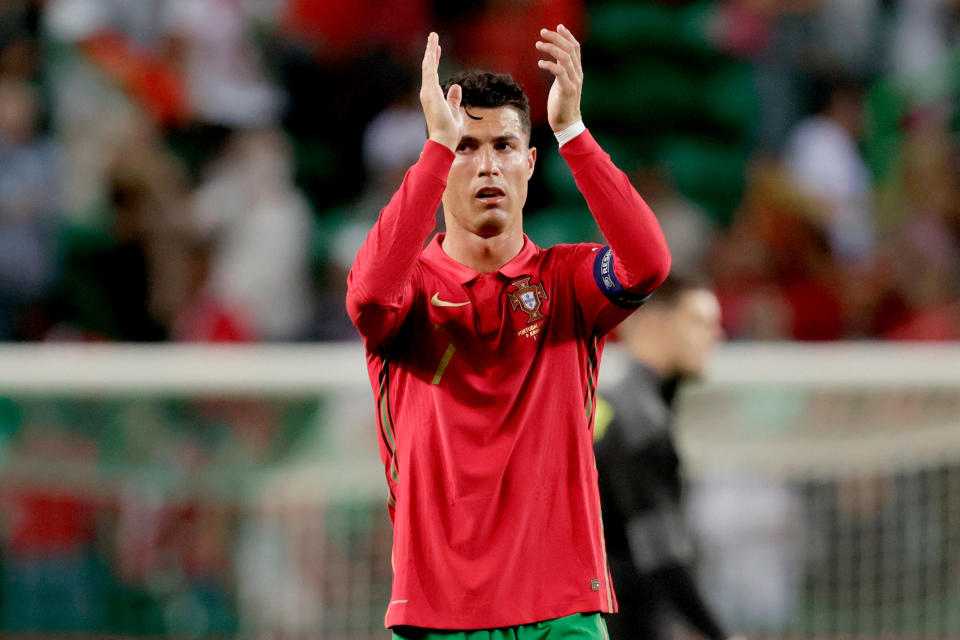 , PORTUGAL - JUNE 9: Cristiano Ronaldo of Portugal celebrates the victory  during the  UEFA Nations league match between Portugal  v Czech Republic at the Estadio Jose Alvalade on June 9, 2022 (Photo by David S. Bustamante/Soccrates/Getty Images)