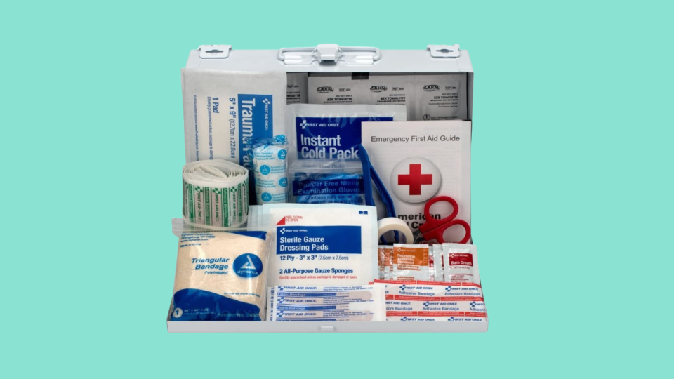 A fully stocked first aid kit is highly recommended over more ad hoc solutions.