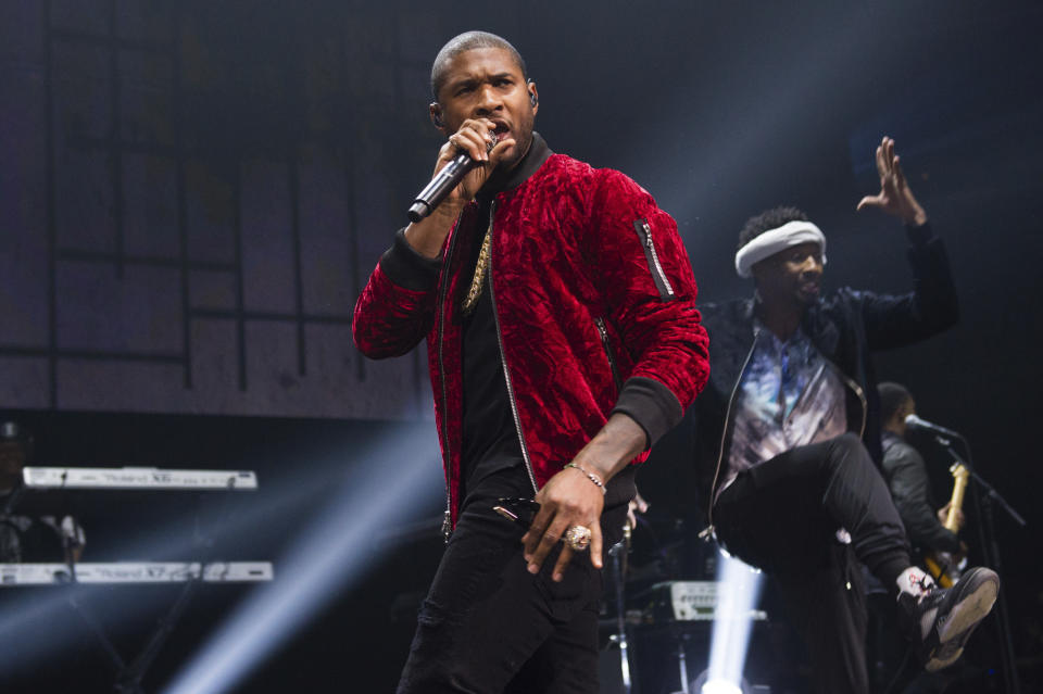 FILE - Usher performs at Power 105.1's Powerhouse 2016 at Barclays Center in New York on Oct. 27, 2016. The NFL, Apple Music and Roc Nation announced Sunday that Usher will headline the 2024 Super Bowl on Feb. 11 at Allegiant Stadium. The music megastar, who has won eight Grammys, said he's looking forward to performing on the NFL's biggest stage. (Photo by Scott Roth/Invision/AP, File)