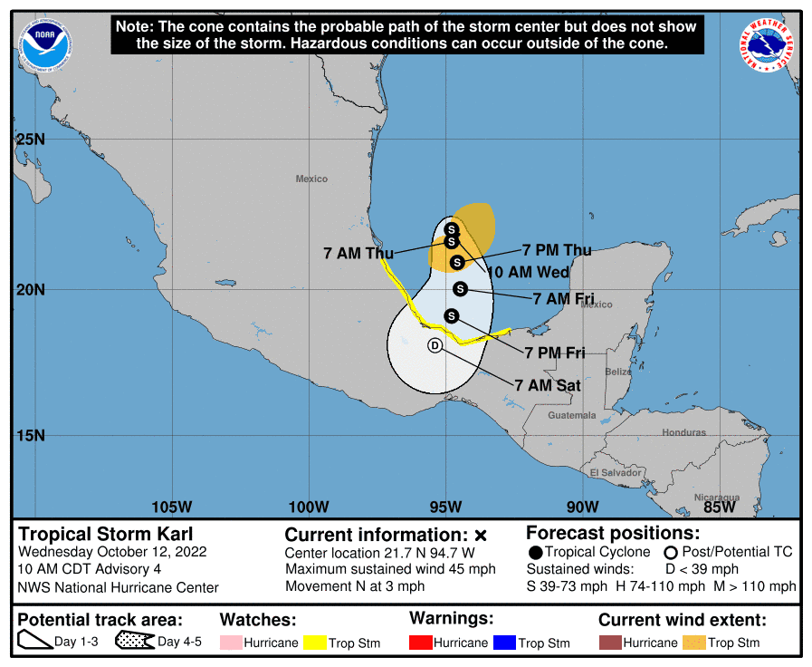 Tropical Storm Karl 11 a.m. Oct. 12, 2022.