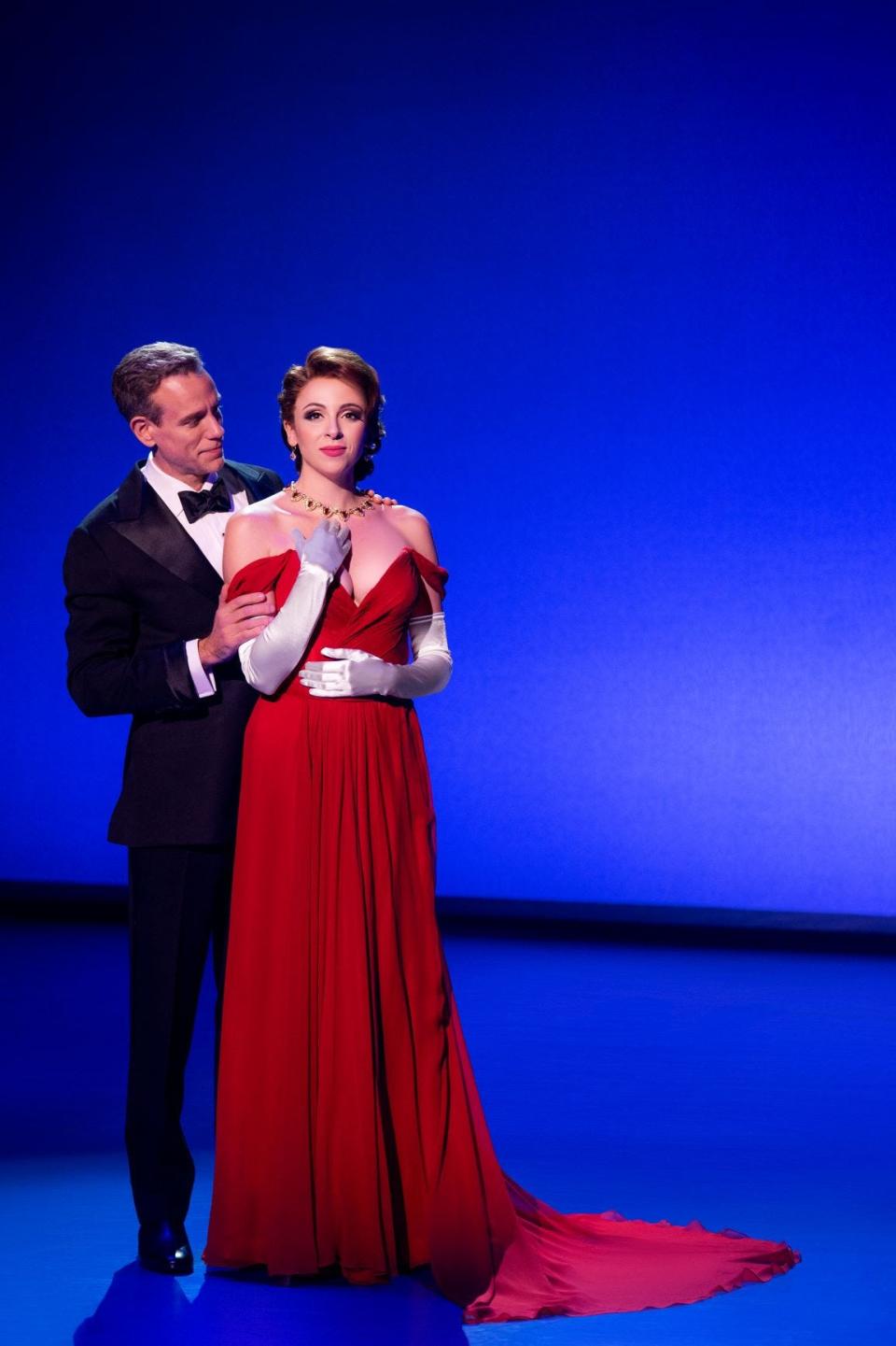 Adam Pascal, as Edward, and Olivia Valli, as Vivian, in "Pretty Woman: The Musical" at Providence Performing Arts Center.