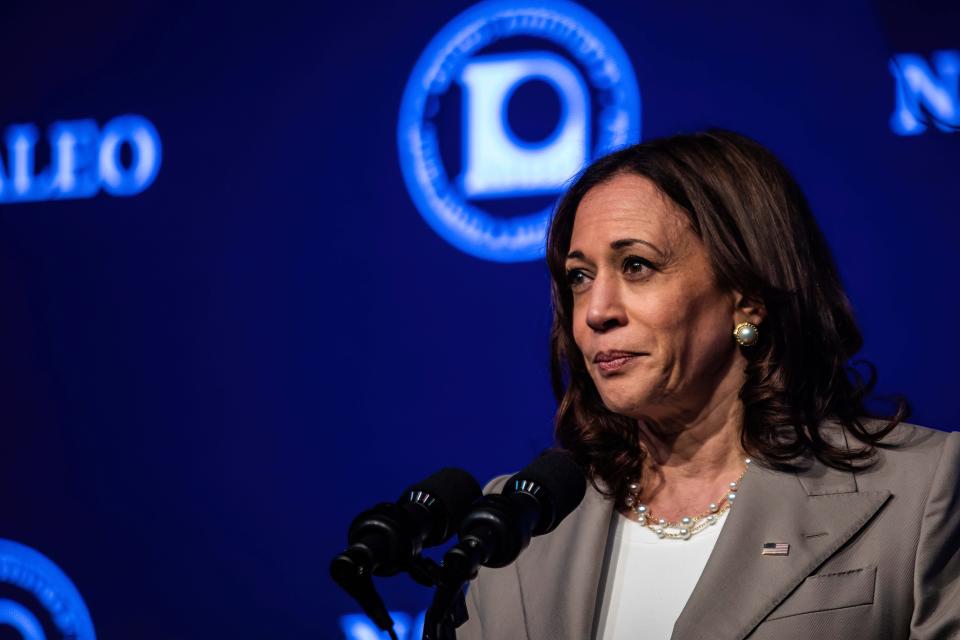 Vice President Kamala Harris speaks at the National Association of Latino Elected and Appointed Officials 39th Annual Conference at Swissôtel Chicago in downtown Chicago, Friday, June 24, 2022.