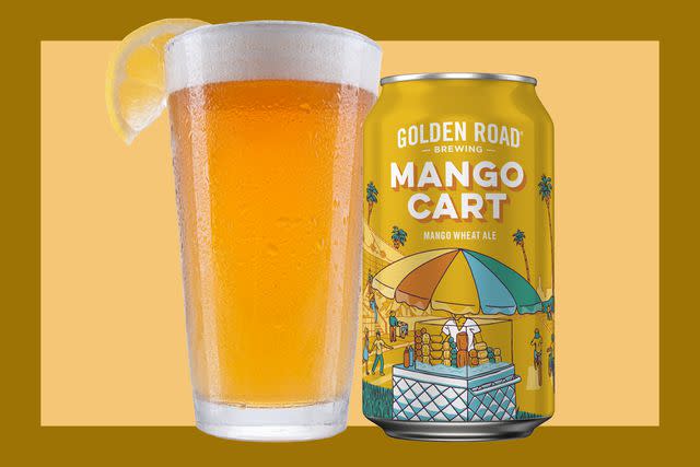 <p>Food & Wine / Getty Images / Golden Road Brewing</p> A pint glass full of Heineken with lemon and a Golden Road Brewing Mango Cart wheat ale