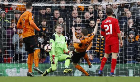 Britain Football Soccer - Liverpool v Wolverhampton Wanderers - FA Cup Fourth Round - Anfield - 28/1/17 Wolverhampton Wanderers' Jon Dadi Bodvarsson shoots at goal Action Images via Reuters / Jason Cairnduff Livepic