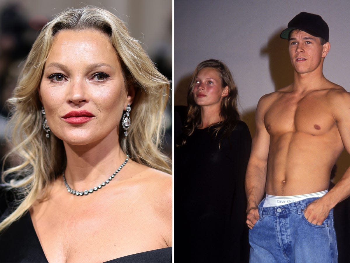 A side-by-side of Kate Moss and Kate Moss and Mark Wahlberg.