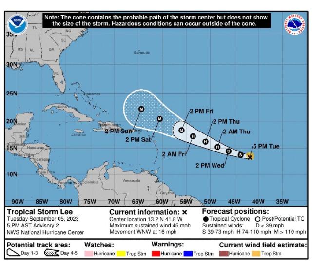 National Hurricane Center on X: 11 am AST: Hurricane #Lee is a large  hurricane and approaching New England and Atlantic Canada. Here are the Key  Messages. Visit  for details.   /