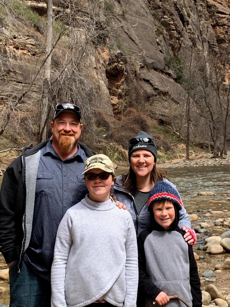 Charles Brian Margeson, his daughter Alexis, wife Jaime and son Robert of Torrance, California during a "COVID trip" to Zion National Park during spring break in April 2020. He sued Ford for fraud after the company sold him a 6.0L diesel engine with known defects used in his F-350 and won on appeal.