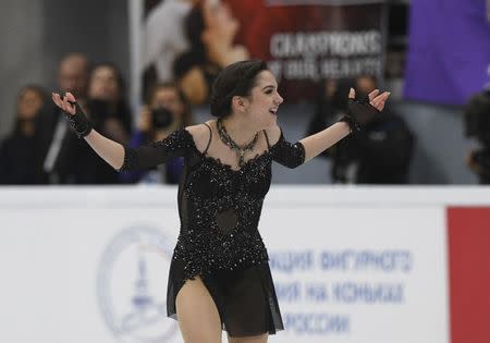 Figure Skating - ISU Grand Prix Rostelecom Cup 2017 - Ladies’ Free Skating - Moscow, Russia - October 21, 2017 - Evgenia Medvedeva of Russia reacts after the performance. REUTERS/Alexander Fedorov