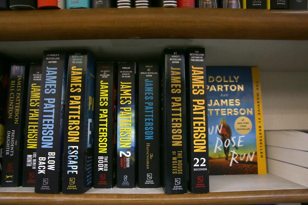 James Patterson’s books on display at Prairie Lights bookstore in Iowa City.
