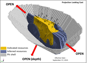 Crater Lake TG North Lobe Deposit Pit-shell and Resource Blocks by Category