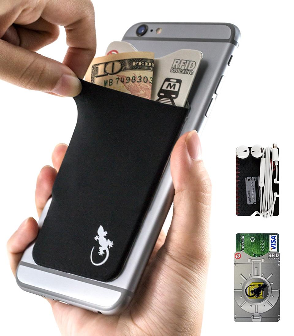 phone wallet card holder adhesive sleeve RFID elastic