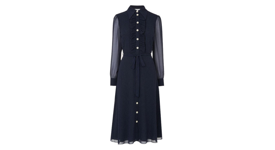 ENSOR NAVY POLKA DOT SHIRT DRESS