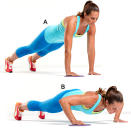 <div class="caption-credit"> Photo by: Health.com</div><div class="caption-title">Slide push-up</div><i>chest, back</i> <br> <br> Get into the "up" part of a push-up, disc under your right hand. Slide it to right, while lowering chest to floor; stop when elbows reach 90 degrees. <br> <br> Return to start; repeat on left. This is 1 rep. Do 8. <br> <br> More from Health.com: <br> <a rel="nofollow noopener" href="http://www.health.com/health/gallery/0,,20395219,00.html" target="_blank" data-ylk="slk:20 Ways to Torch 200 Calories;elm:context_link;itc:0;sec:content-canvas" class="link ">20 Ways to Torch 200 Calories</a> <br> <a rel="nofollow noopener" href="http://www.health.com/health/gallery/0,,20448745,00.html" target="_blank" data-ylk="slk:Fastest Fat Burners Ever!;elm:context_link;itc:0;sec:content-canvas" class="link ">Fastest Fat Burners Ever!</a> <br> <a rel="nofollow noopener" href="http://www.health.com/health/gallery/0,,20464867,00.html" target="_blank" data-ylk="slk:10 Best Workouts for Your Sex Life;elm:context_link;itc:0;sec:content-canvas" class="link ">10 Best Workouts for Your Sex Life</a> <br> <a rel="nofollow noopener" href="http://www.health.com/health/gallery/0,,20306911,00.html" target="_blank" data-ylk="slk:The Best New Ways to Boost Your Metabolism;elm:context_link;itc:0;sec:content-canvas" class="link ">The Best New Ways to Boost Your Metabolism</a> <br> <a rel="nofollow noopener" href="http://www.health.com/health/gallery/0,,20531849,00.html" target="_blank" data-ylk="slk:10 Fun Ways to Get Fit Without a Gym;elm:context_link;itc:0;sec:content-canvas" class="link ">10 Fun Ways to Get Fit Without a Gym</a>