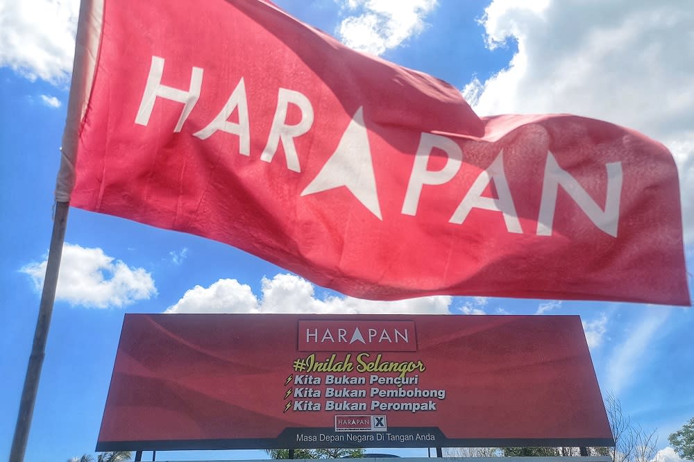 A Pakatan Harapan campaign billboard and flag are seen in Bandar Rinching, Semenyih February 27, 2019. — Picture by Shafwan Zaidon