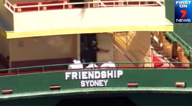 Police have confirmed an unattended package found on board 'The Friendship', which caused the shutdown of Sydney's popular Circular Quay, is not suspicious. Photo: 7News